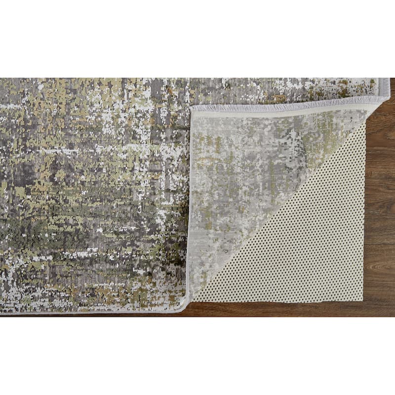 Lindstra Gradient Abstract Area Rug, Olive Gray/Jade Green