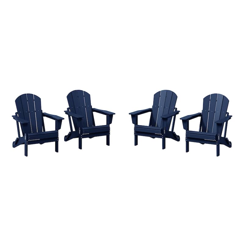 Polytrends Laguna Weather Resistant Outdoor Patio Folding Adirondack Chairs (Set of 4) - Navy Blue