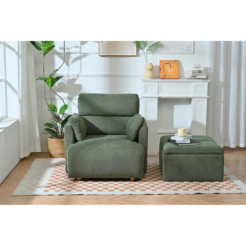 GDFStudio - Oversized 35" Accent Chair with Storage Ottoman