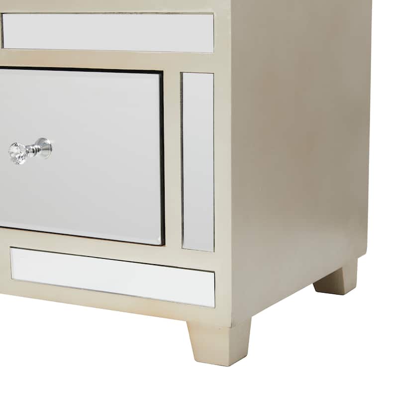 Gray or Cream Wood Mirrored 3 Drawer Bench with Upholstered Seat