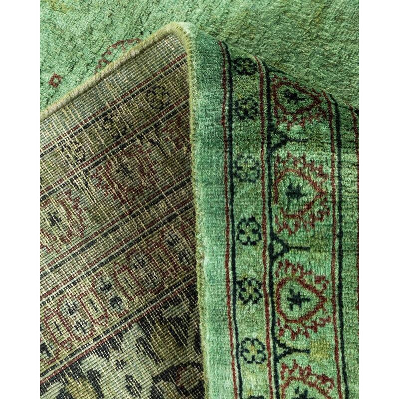 Overton Hand Knotted Wool Vintage Inspired Modern Contemporary Overdyed Green Area Rug - 6' 3" x 9' 2"