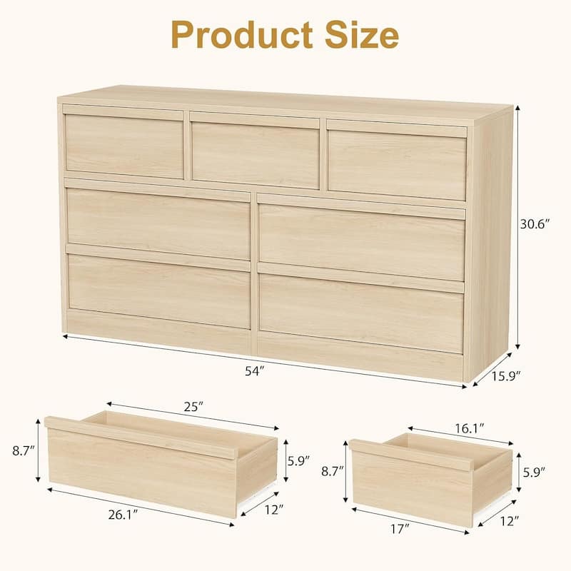 Modern Double Dresser Organizer with Large Storage, Wooden Chest of Drawers