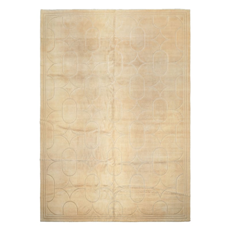 9'10''x13'10'' Tibetano Hand Knotted Wool & Linen Ivory Tibetan Art Deco Rug - 9' 10'' x 13' 10''