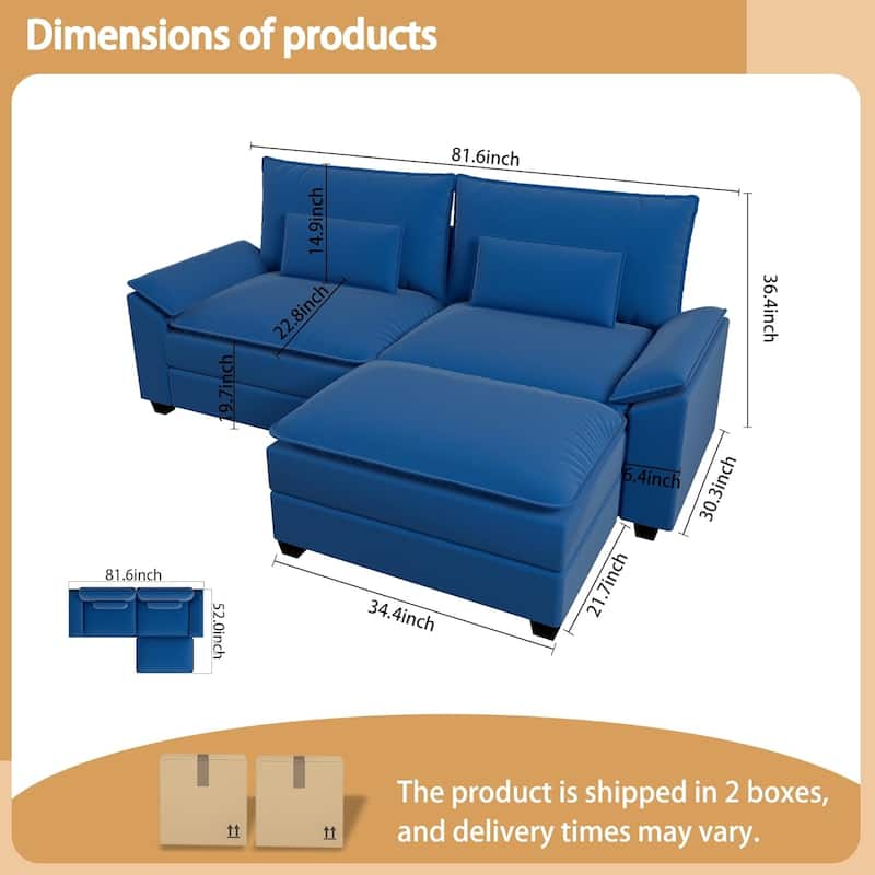 Kullavik Cloud Chenille L-Shaped Sofa, Modular Sectional Sofa with Ottoman, Throw Pillows and Double Layered Cushion