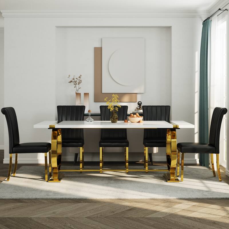 Luxury Dining Table Set with PU Leather Dining Chairs
