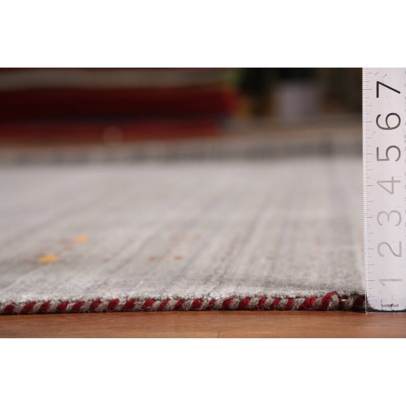 Gabbeh Indian Area Rug Hand-Knotted Grey Oriental Wool Carpet - 8'1" x 9'10"