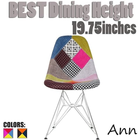 2xhome Multi Color Modern Pyramid Seat Upholstered Fabric Multi-Pattern Patchwork Chair Chrome Wire Eiffel Leg Dining Room