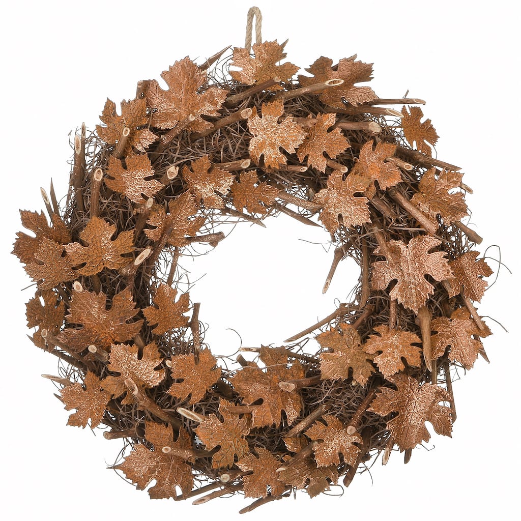 National Tree Company Artificial Autumn Wreath, Decorated with Brown Maple Leaves, Autumn Collection, 18 Inches - 18 in