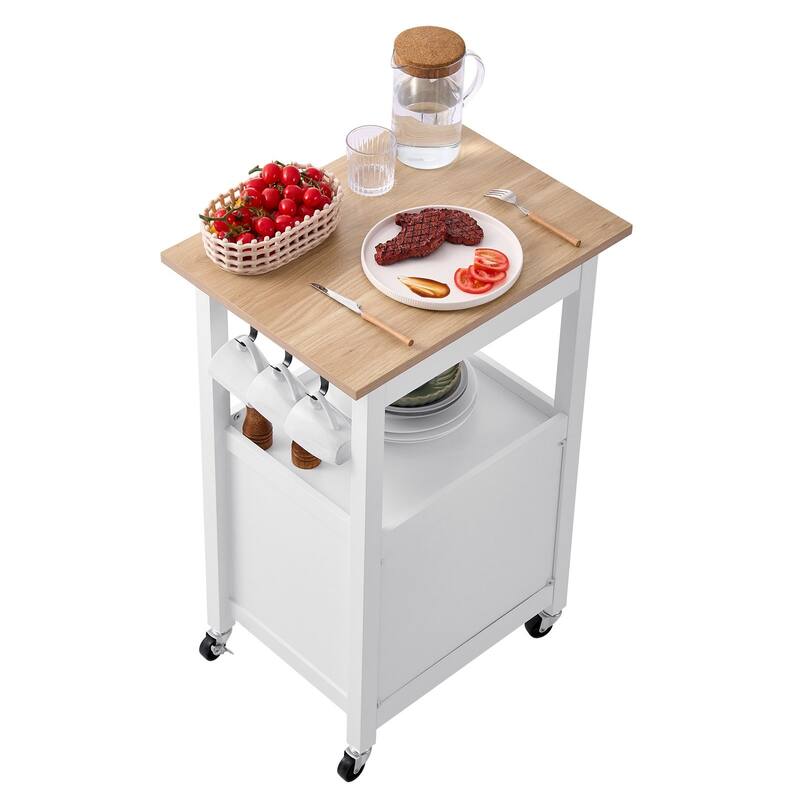 White Rolling Kitchen Island with Storage Drawers and Cabinet Towel Rack and Locking Wheels - 21.65"L x 17.71"W x 35.82"H