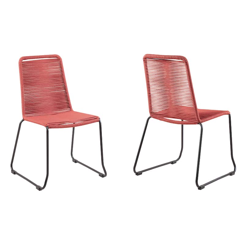 Shasta Metal and Rope Outdoor Patio Stackable Dining Chairs - Set of 2