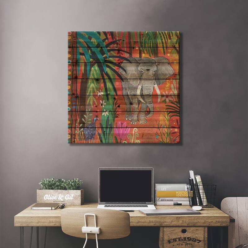 Majestic Elephant Print On Wood by Magali Modoux - Multi-Color