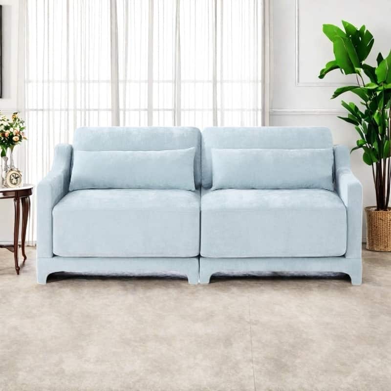 Modern Chenille 4-Seater Sofa with 2 Ottoman, Lumbar Cushions, Ergonomic Backrest, High-Resilience Spongeand Tufted Armrests