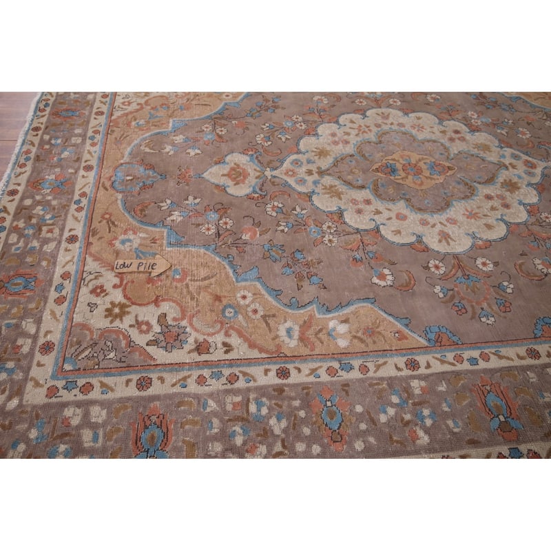 Brown Tabriz Vintage Persian Area Rug Hand-Knotted Wool Carpet - 8'1" x 10'10"