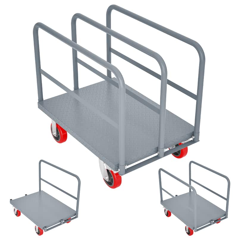 Heavy Duty Steel Panel Truck - 2000 lbs Drywall & Lumber Cart with 3 Side Handrails, 6" Swivel Brake Casters, 36"x24"