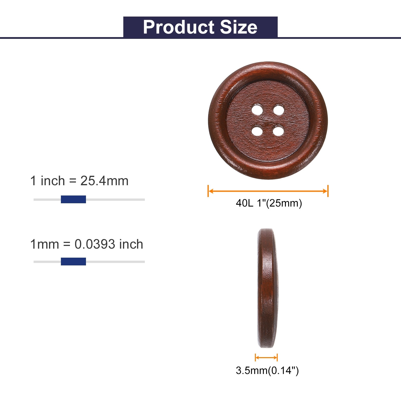 Wooden Sewing Button 4 Holes Wood Round Craft Replacement Buttons for Clothing DIY Crafts Decoration