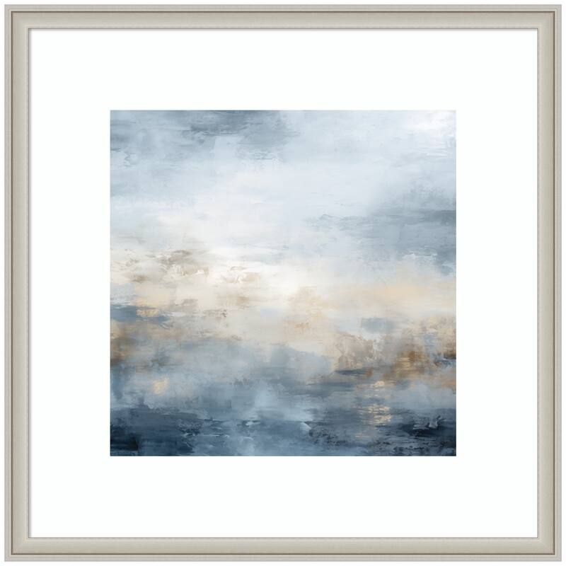 Kate and Laurel Tonal Abstract Oceanic Nautical Serenity Blue by The Creative Bunch Studio Framed Wall Art Print - 26 x 26 - Silver
