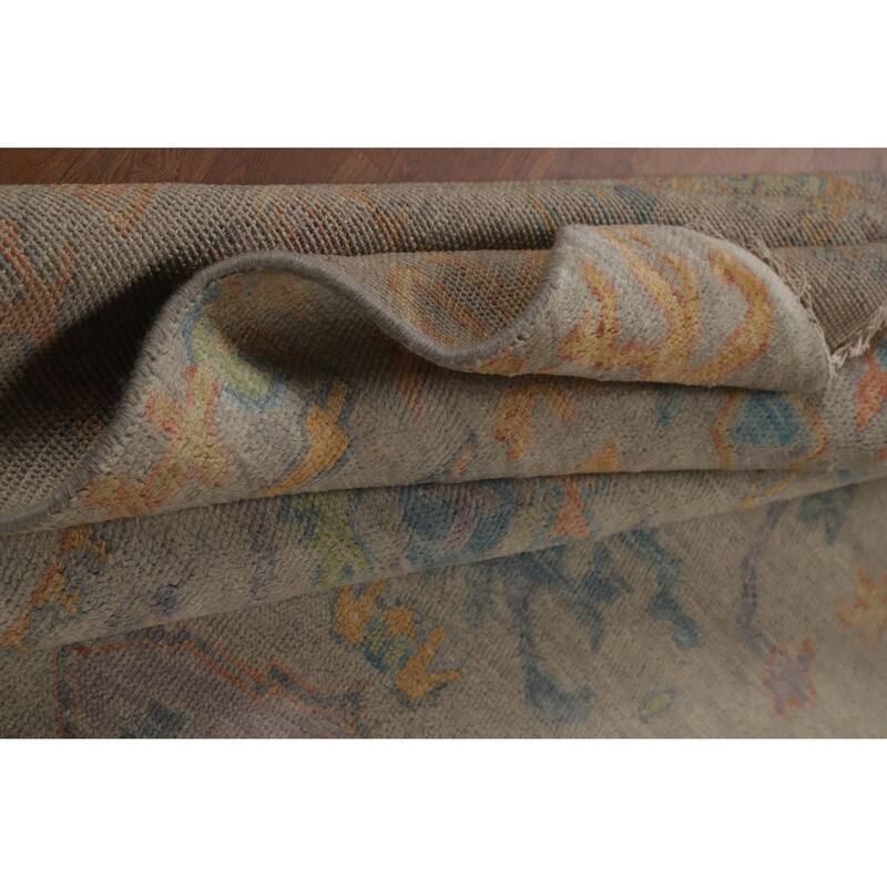 Floral Grey Oushak Indian Area Rug Hand-Knotted Wool Carpet - 7'11" x 9'10"