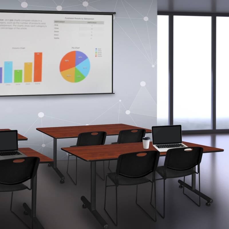 60" x 24" Training Table- Cherry & 2 Stack Chairs- Black - 60" x 24"