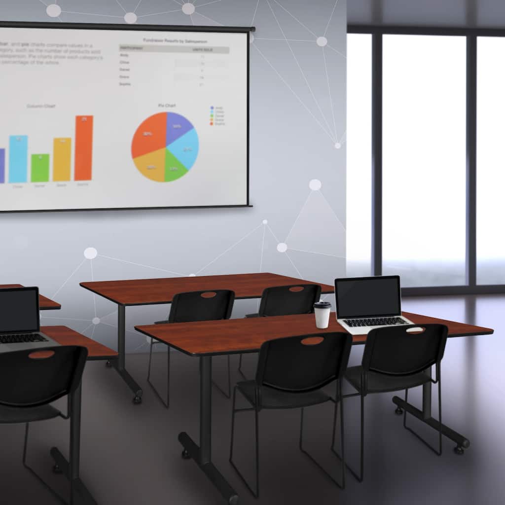 60" x 24" Training Table- Cherry & 2 Stack Chairs- Black - 60" x 24"