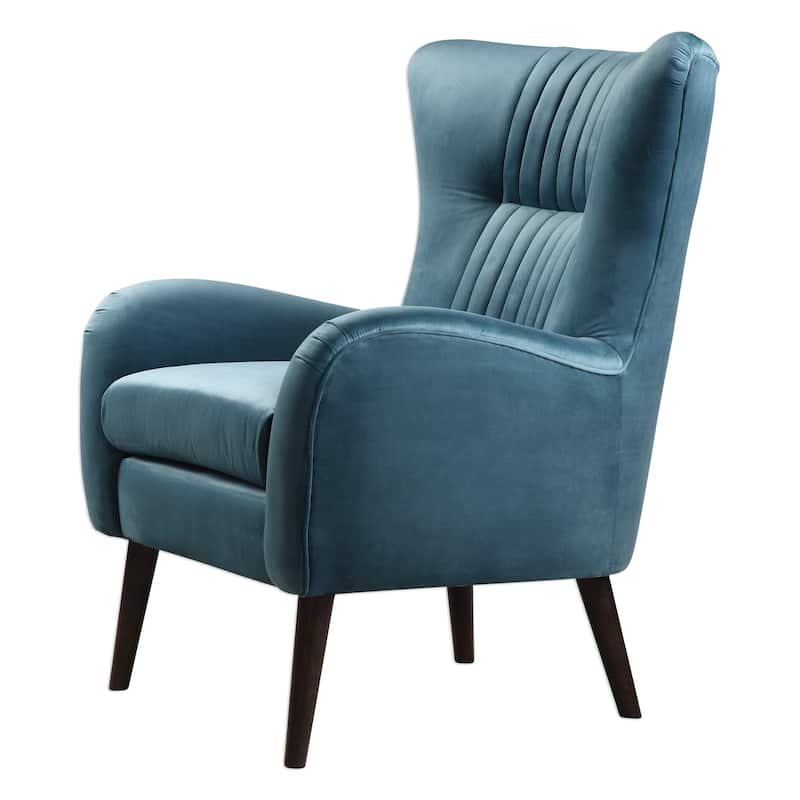 Uttermost Dax 29 Inch Wide Wood Frame Accent Chair with Fabric - Teal Velvet
