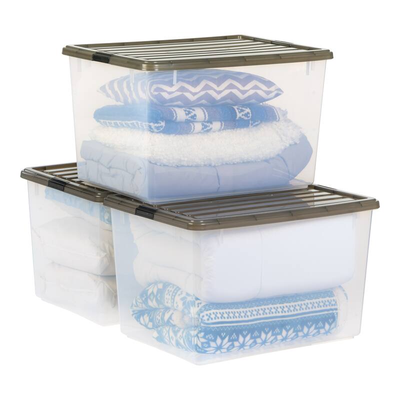IRIS USA® Clear Boxes 144 Qt Buckle Lid - Gray - Set of 3