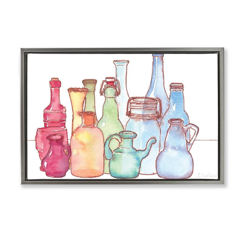 Stupell Colorful Vases Collection Framed Floater Canvas Wall Art Design By Stephanie Fielden - 31 x 21 - Grey