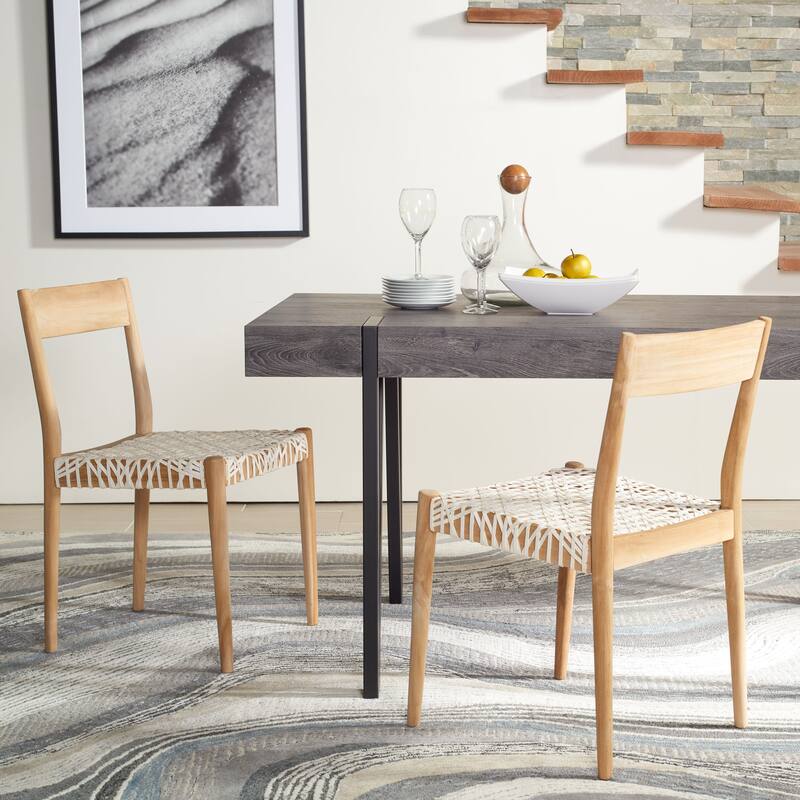 SAFAVIEH Margarete Woven Leather Dining Room Chair (Set of 2) - 18.5" W x 20" L x 31.5" H - 19Wx20Dx32H