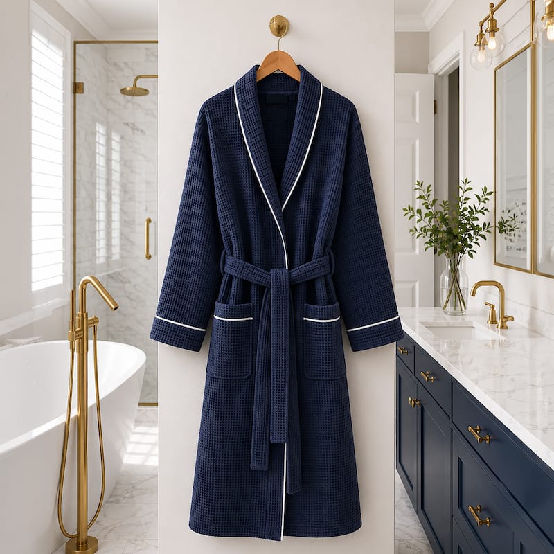 Authentic Hotel Spa Unisex Turkish Cotton Waffle Weave Terry Bath Robe