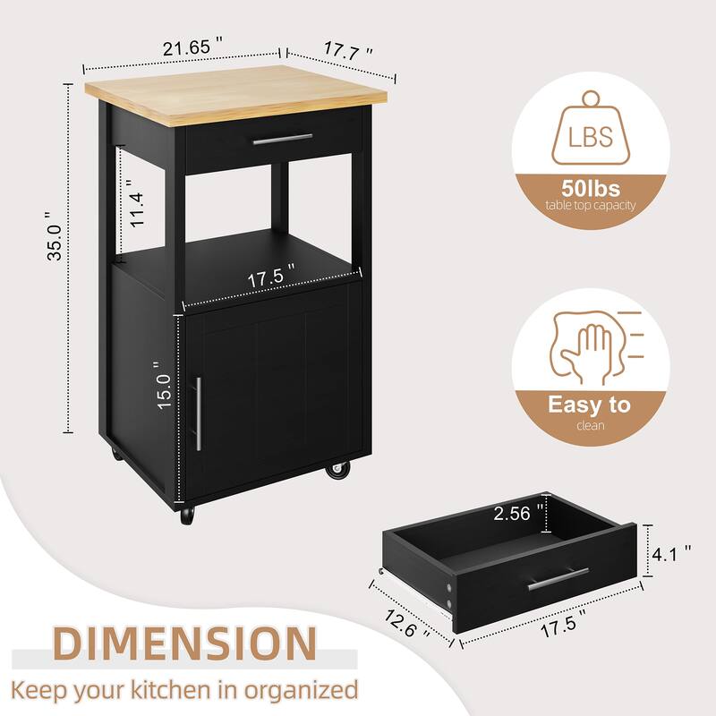 Futzca Kitchen Island Cart with Storage,Rolling Kitchen Island Side Table on Wheels with Worktop, White - N/A