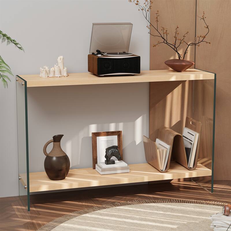 Console Entry Table Storage Rectangular Entryway Table with Tempered Glass Frame