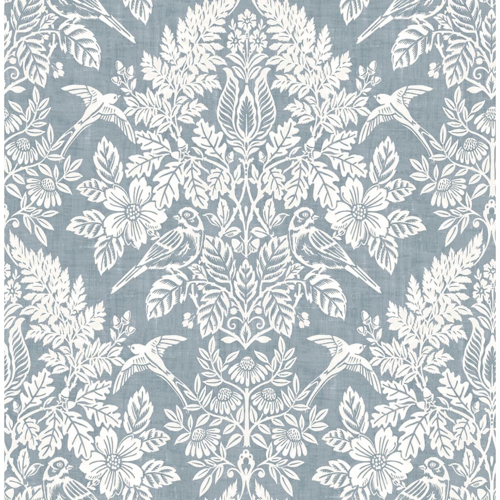 Chris Loves Julia x A-Street Prints Finch Light Blue Woodland Damask Wallpaper