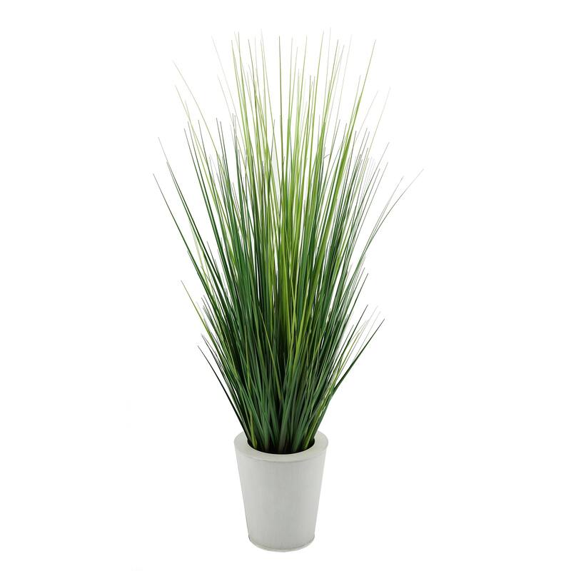 Faux PVC Grass in Round Zinc Planter