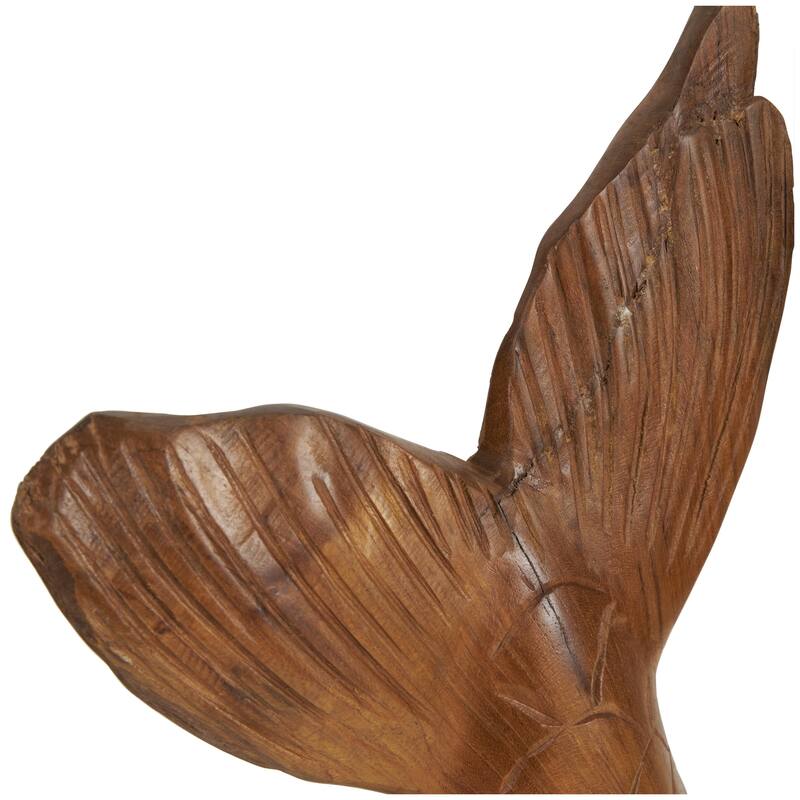 Teak Wood Whale Handmade Tail Live Edge Decorative Sculpture with Intricate Carvings - Set of 3 Brown - Roche River Decor