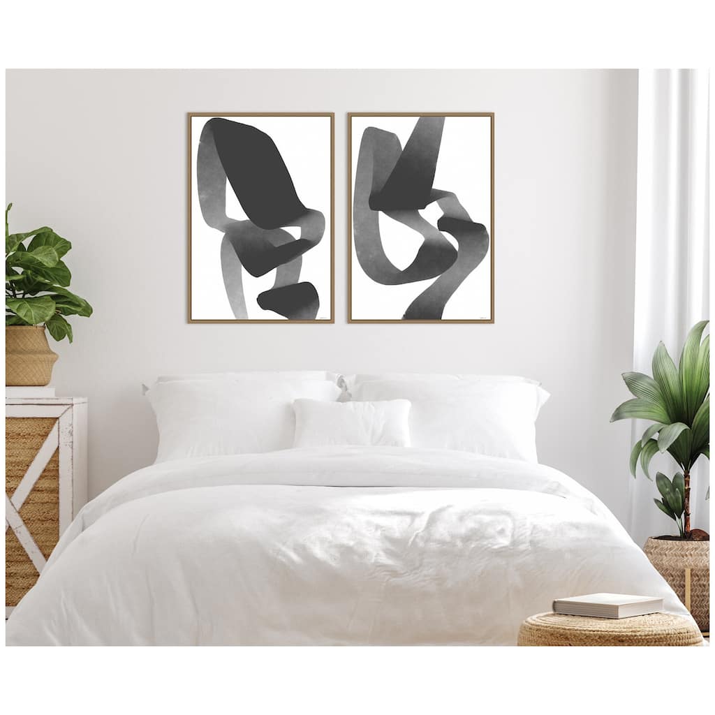 Kate and Laurel Black and White Abstract 01 & 02 2 Piece Framed Canvas Wall Art Set by Gabrielly Guedes