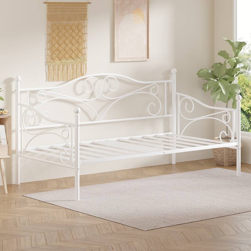 VECELO Scroll Design Metal Twin Size Daybed with Roman Column Legs 440 LBS Capacity Sofa Bed 440 lbs Capacity for Living Room