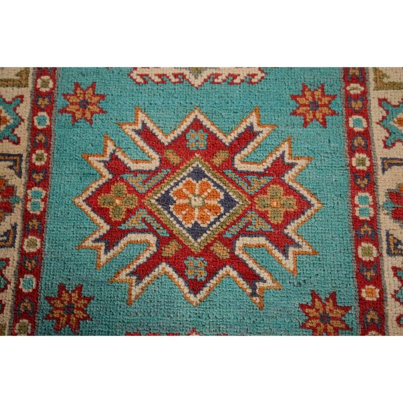 Turquoise Kazak Foyer Rug Hand-Knotted Wool Carpet - 2'0" x 3'0"