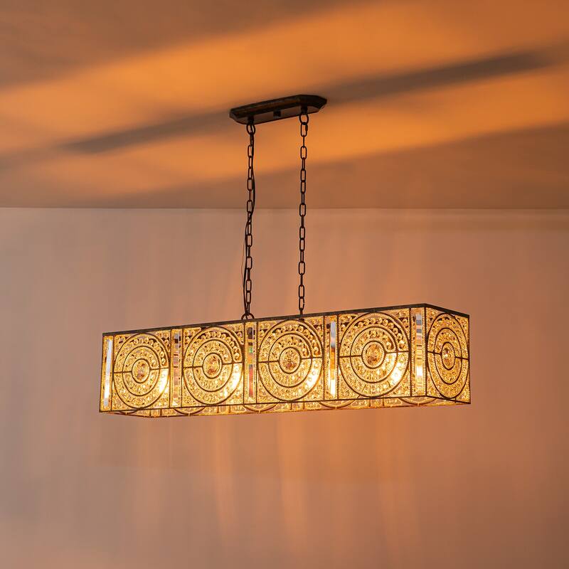 Vintage Glam 4-Light Linear Crystal Pendant Light for Kitchen Island Dining Room