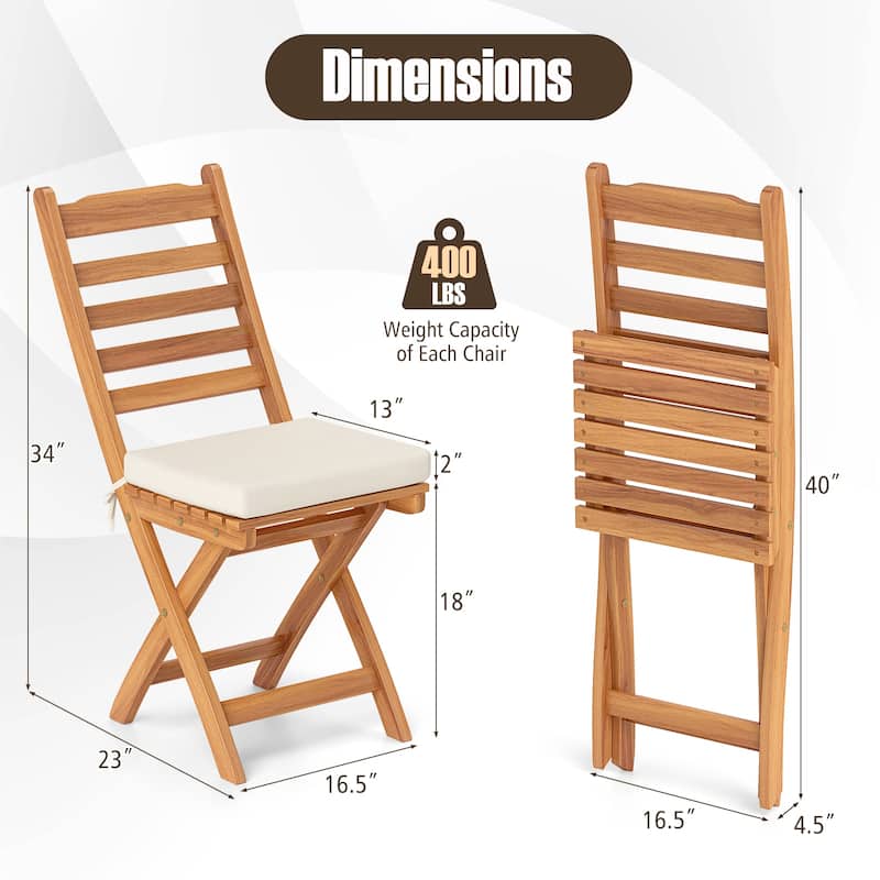 Off White Cushion Acacia Wood Folding Outdoor Chair Set of 2 with Ergonomic Backrest - 23" x 16.5" x 34"