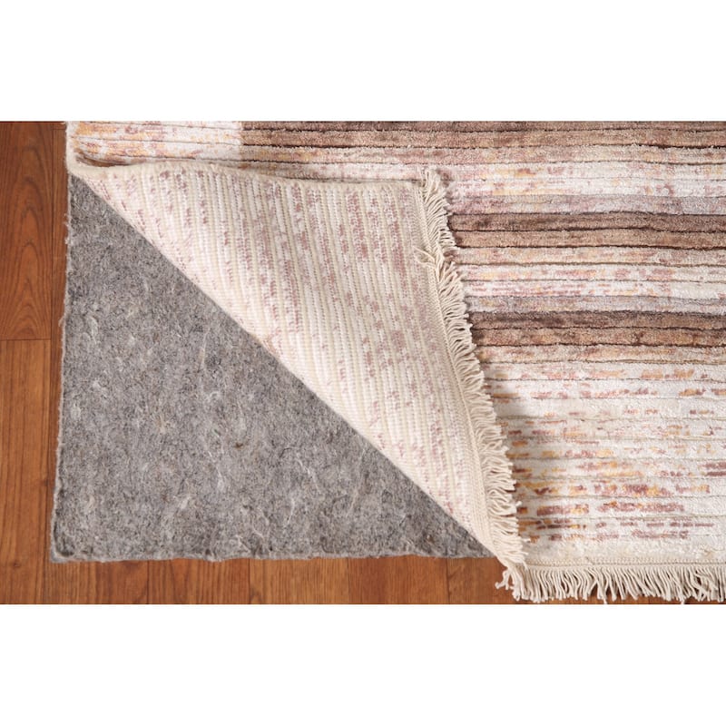 Striped Abstract Oriental Accent Rug Handmade Wool Carpet - 4'1"x 5'10"