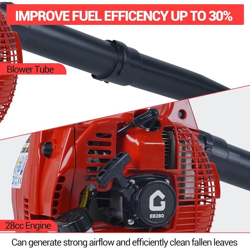 28CC Handheld Gas Leaf Blower,Powerful Lightweight Gas Blower,1.1HP 490 CFM,280 MPH Cruise Control