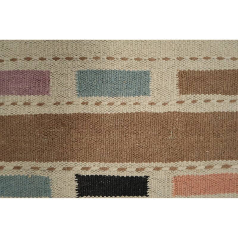 Hand Woven Oriental 100% Wool Carpet Southwestern Modern Navy Blue & Blues Kilim Area Rug - 9' 10'' X 9' 6''