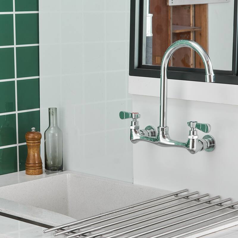 Double-Handle Wall Mounted Swivel Kitchen Faucet
