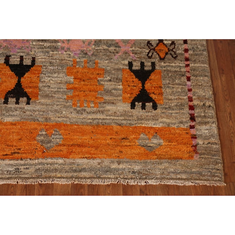 Geometric Moroccan Oriental Area Rug Handmade Brown Wool Carpet - 5'9" x 7'7"