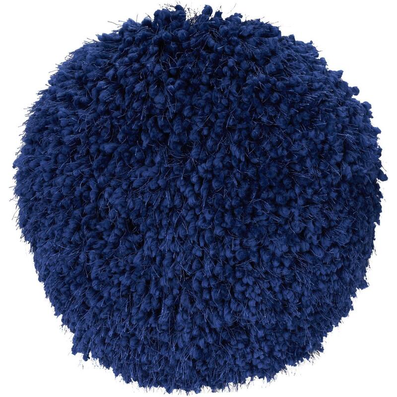 HomeRoots 14" X 14" Blue Round Shag Throw Pillow