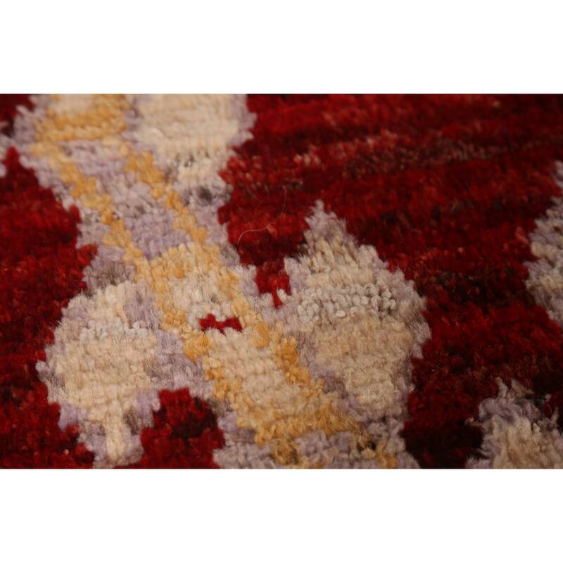 Red Geometric Moroccan Oriental Area Rug Handmade Wool Carpet - 5'9" x 7'11"