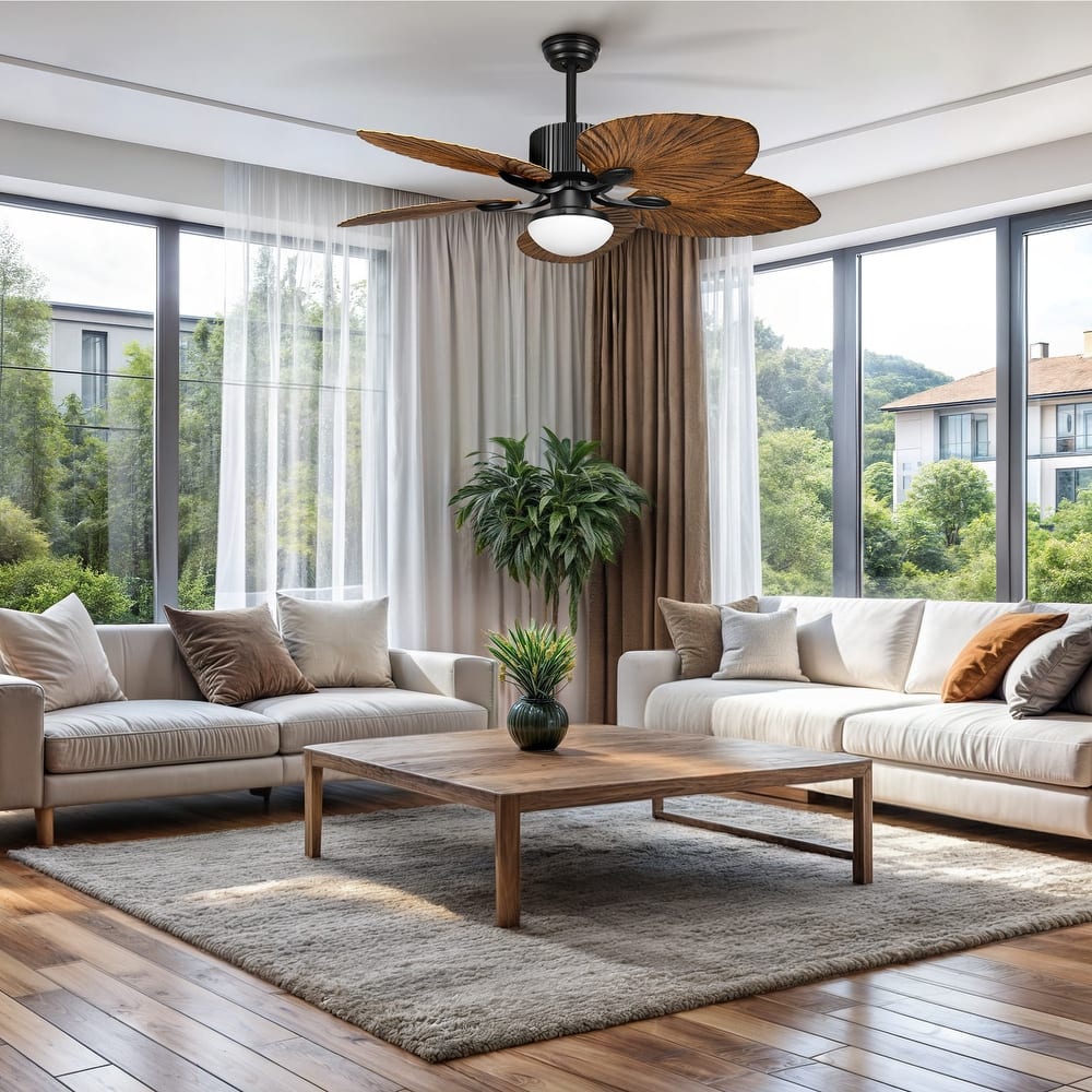 52 Inch Palm leaf Ceiling Fan with LED Light and Remote Control