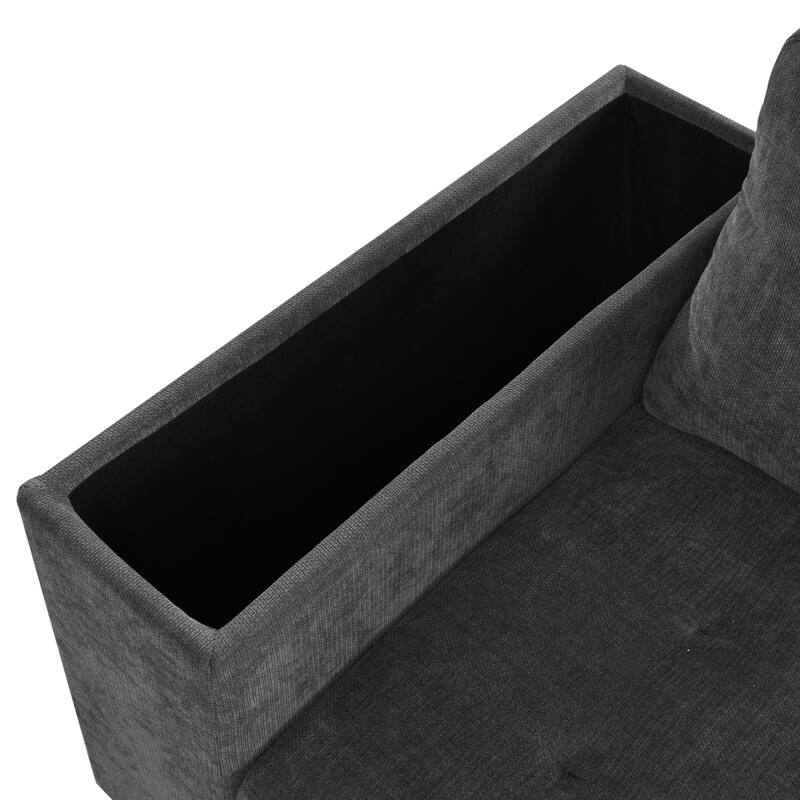 91.5" Polyester L-Shaped Sectional Sofa with Pull-Out Bed, Hidden Storage and Wide Storage Armrests
