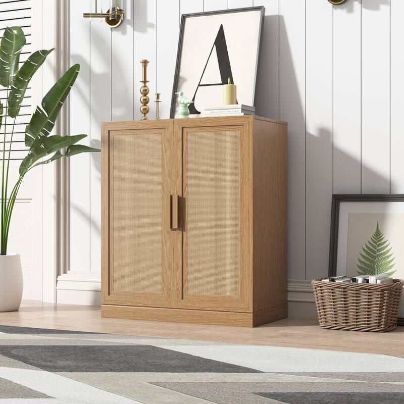 Modular Sideboard Cabinet with Storage Buffet Cabinet with Rattan Doors for Living Room Kitchen Dining Room Entryway - Natural - 36" x 31" x 16"