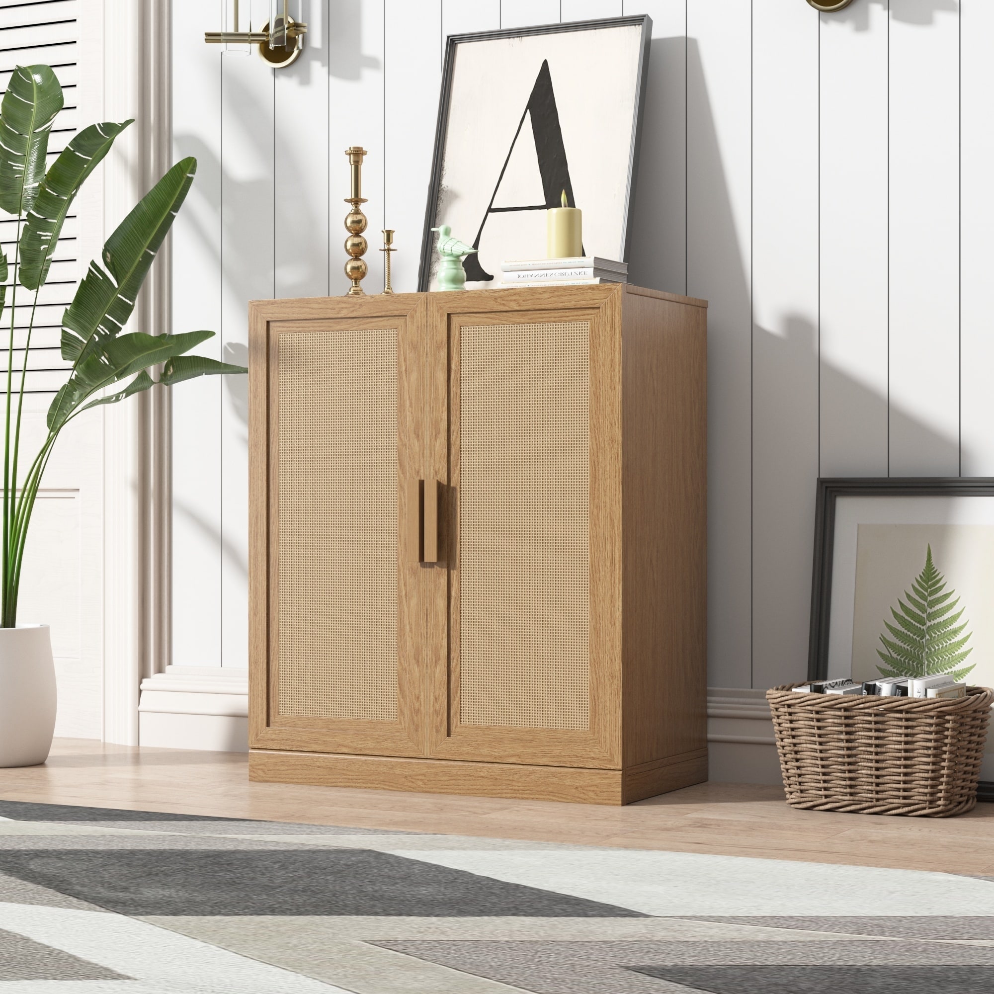 Modular Sideboard Cabinet with Storage Buffet Cabinet with Rattan Doors for Living Room Kitchen Dining Room Entryway