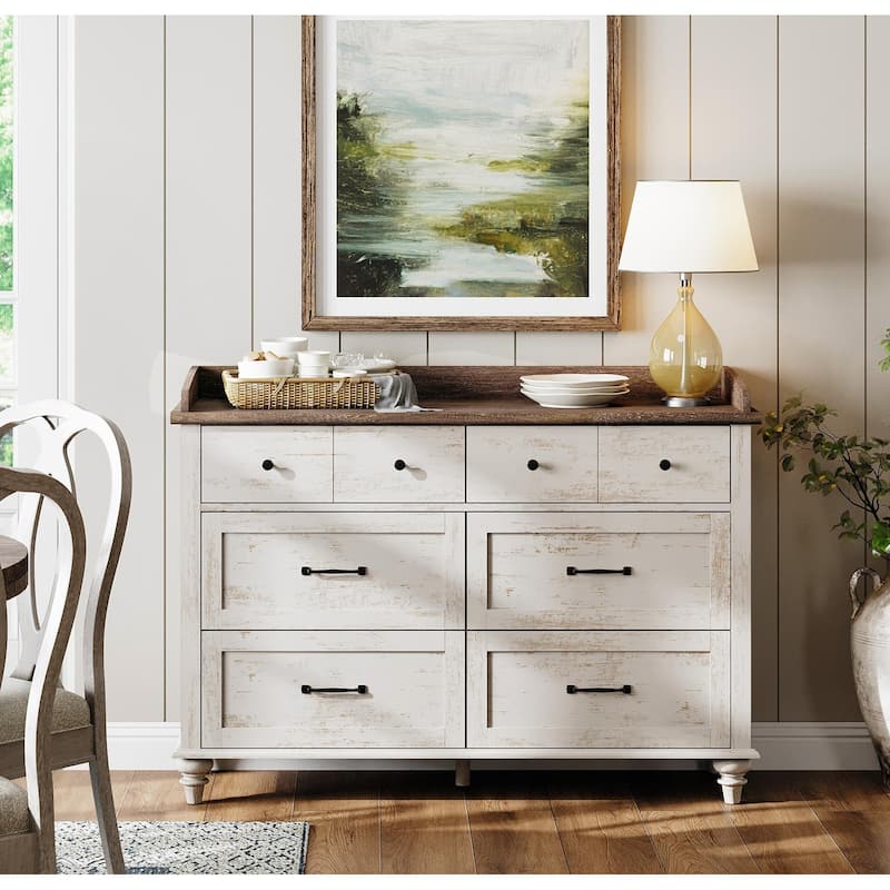 Mid Century Dresser with 5/6 Drawers, Wooden Kids Dresser for Bedroom - Antique White - 6-drawer